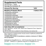 METAFLORA Oral Probiotic, Supplement facts: serving size 1 tablet, serving per container: 30,